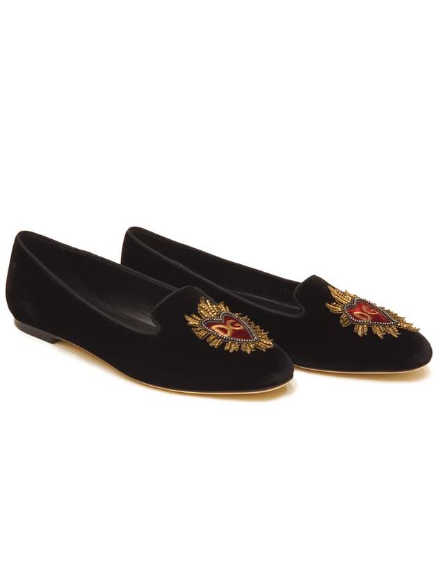 Women s Heart Velvet Loafers Black CP0051 B4195 - DOLCE&GABBANA - BALAAN 1