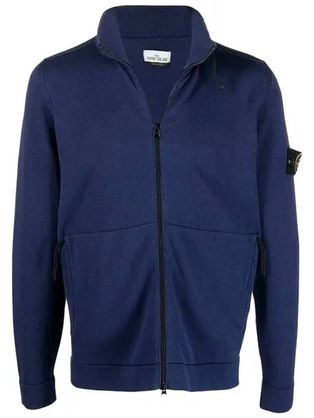 Logo Pacth Stretch Cotton Zip-up Cardigan Royal Blue - STONE ISLAND - BALAAN 2