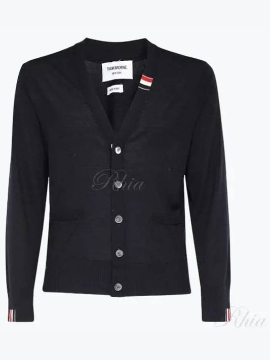 Men's Jersey Stitch V-Neck Cardigan Navy - THOM BROWNE - BALAAN 2