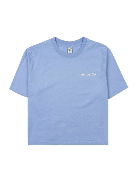 Logo Cropped Cotton Short Sleeve T-Shirt Light Blue - SPORTY & RICH - BALAAN 2