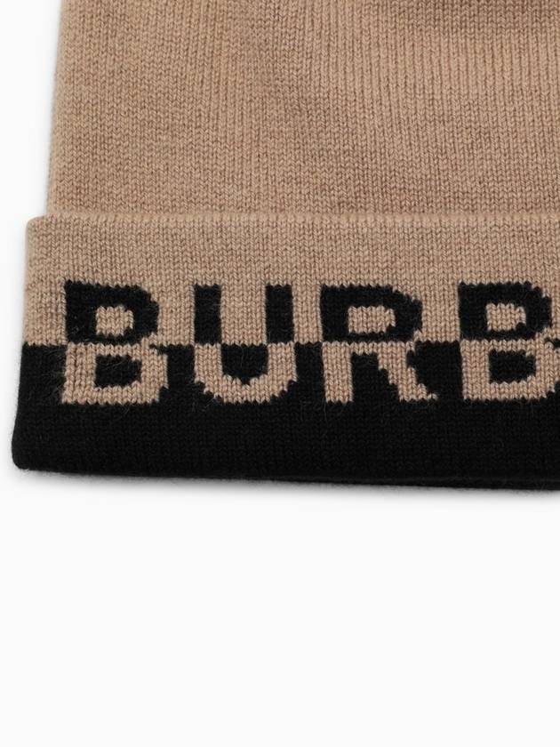 Cashmere Intarsia Logo Beanie Brown - BURBERRY - BALAAN 4