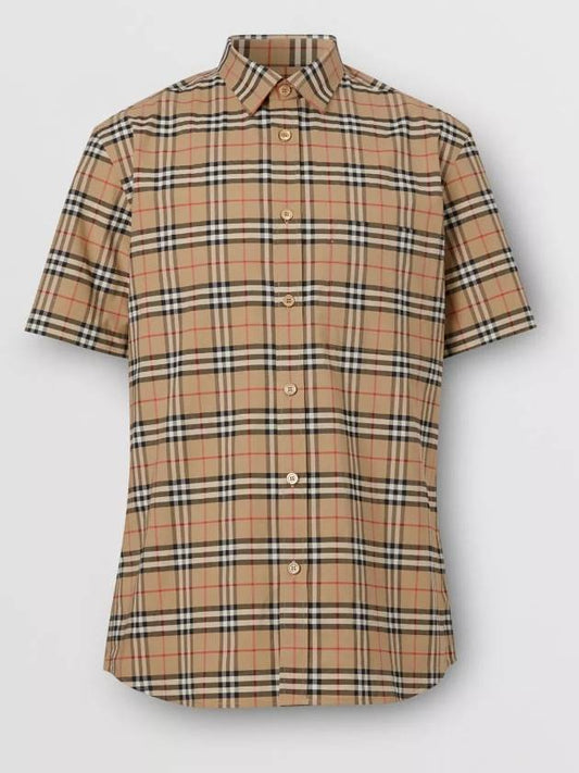 Small Scale Check Stretch Short Sleeve Shirt Archive Beige - BURBERRY - BALAAN 2