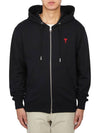 Heart Logo Drawstring Cotton Zip-Up Hoodie Black - AMI - BALAAN 4