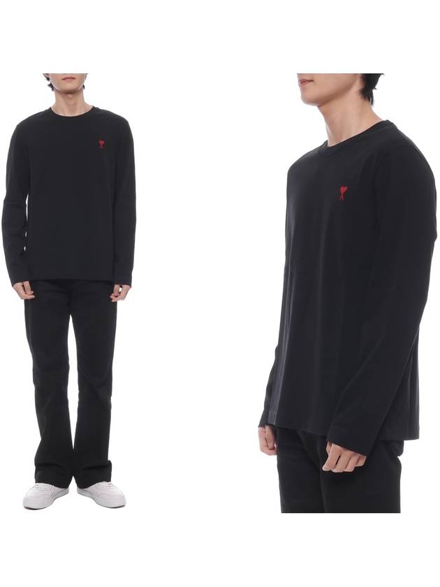 Chain Stitch Heart Logo Long Sleeve T-Shirt Black - AMI - BALAAN 2