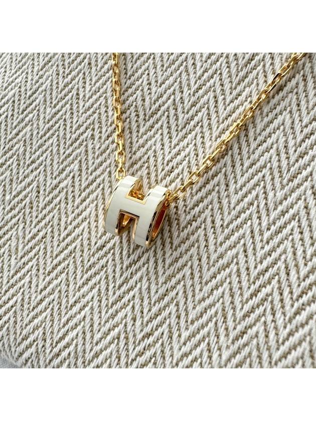 Mini Pop H Pendant Necklace Gold Blanc White - HERMES - BALAAN 5