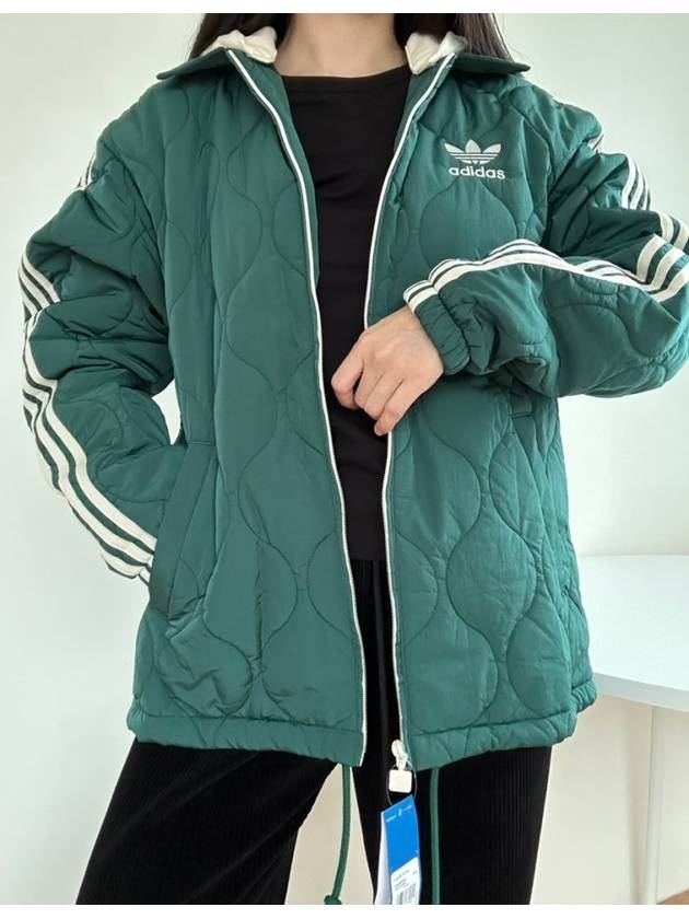 Classic Sports Fleece Quilted Hooded Jacket Green - ADIDAS - BALAAN 4