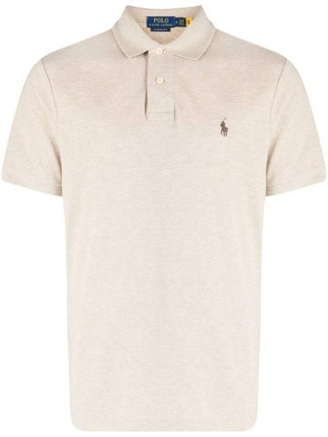 Embroidered Brown Pony Slim Fit Polo Shirt Beige - POLO RALPH LAUREN - BALAAN 1