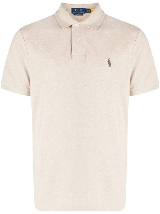 Embroidered Brown Pony Slim Fit Polo Shirt Beige - POLO RALPH LAUREN - BALAAN 1