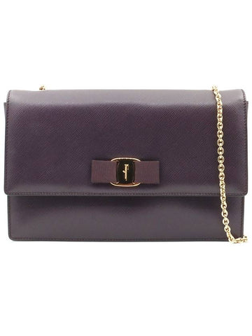 Ferragamo Deep Purple Saffiano Vara Gold Chain Genie Cross Bag 21 D855 - SALVATORE FERRAGAMO - BALAAN 1