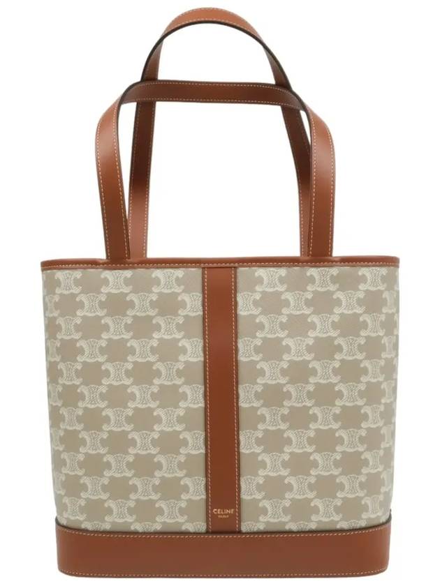 Small Cabas Triomphe Canvas Calfskin Tote Bag Grege - CELINE - BALAAN 2