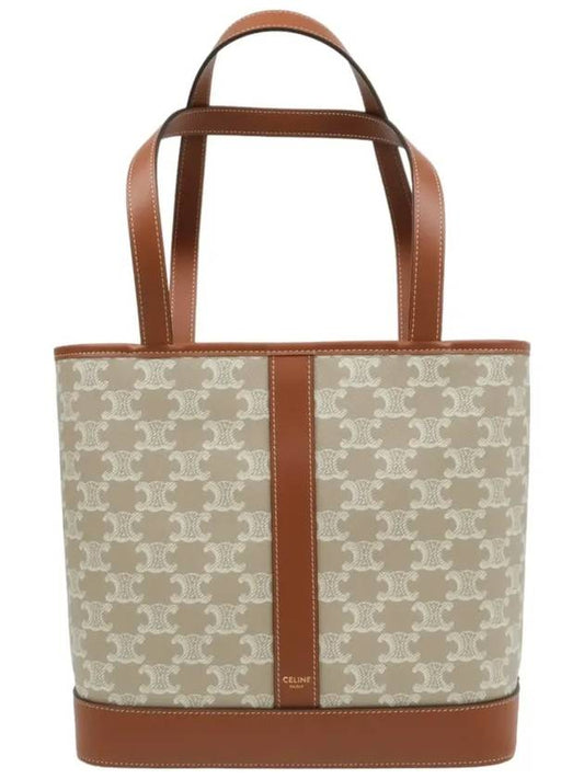 Small Cabas Triomphe Canvas Calfskin Tote Bag Grege - CELINE - BALAAN 2