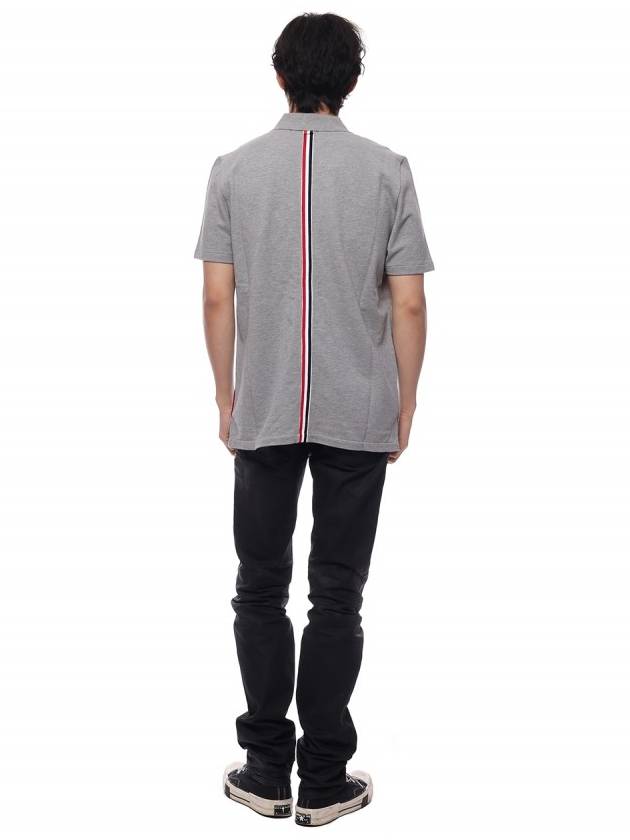 Men's Cotton Pique Center Bag Striped Short Sleeve Polo Shirt Grey - THOM BROWNE - BALAAN 6