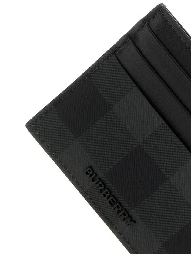 Logo Checked Leather Card Wallet Charcoal - BURBERRY - BALAAN 4