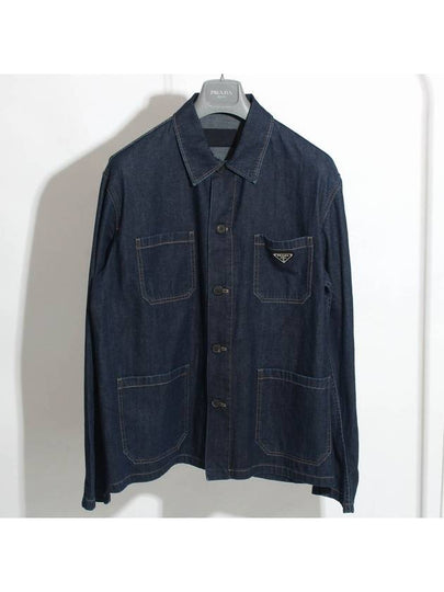 Triangle Logo Denim Shirt Jacket Navy - PRADA - BALAAN 2