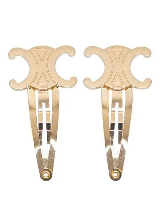 Triomphe Snap Brass Steel Hair Clip Gold Set Of 2 - CELINE - BALAAN 2