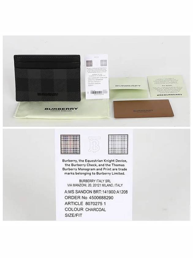 Check Leather Card Case Charcoal - BURBERRY - BALAAN 6