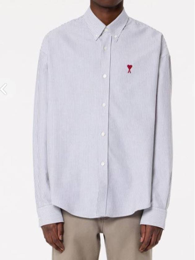 Small Heart Logo Oxford Button Down Long Sleeve Shirt Natural White - AMI - BALAAN 4