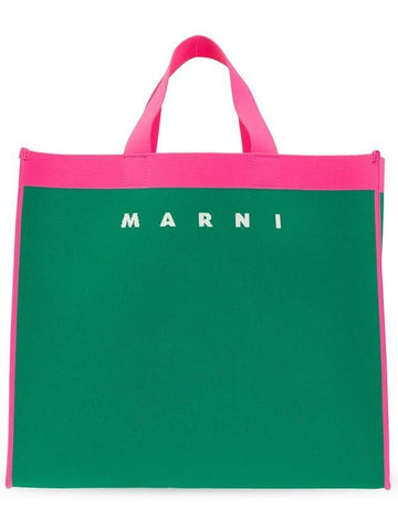colorblock jacquard tote bag green - MARNI - BALAAN.