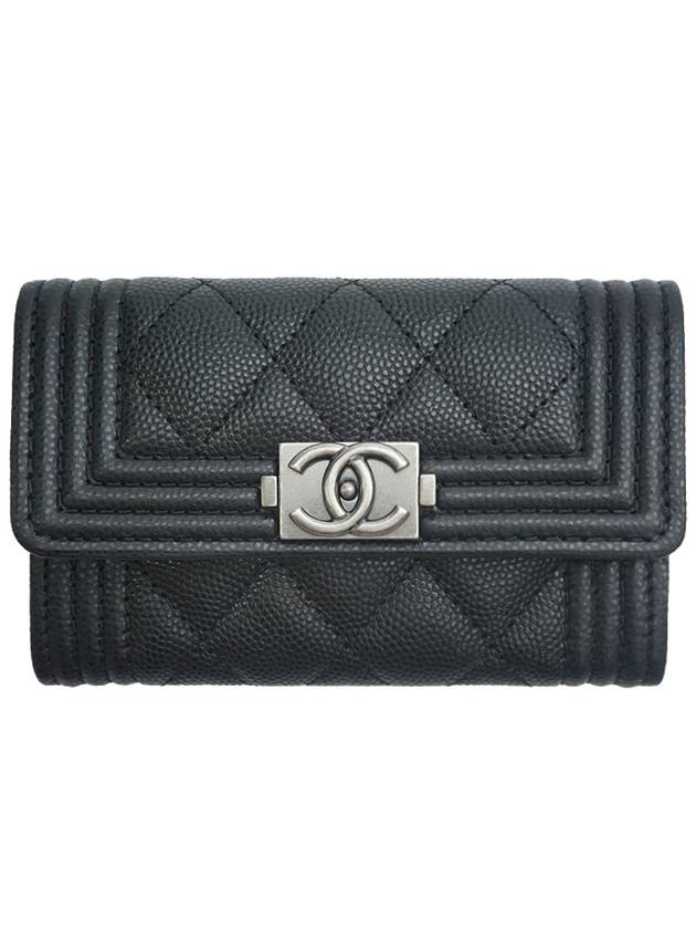 Boy  Flap Card Holder Grained Calfskin Ruthenium Black - CHANEL - BALAAN 2