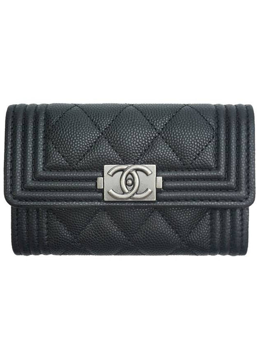 Boy Flap Card Holder Grained Calfskin Ruthenium Black - CHANEL - BALAAN