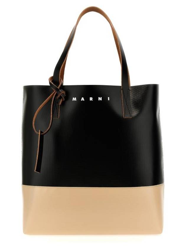 Tribeca Two Tone Deboss Logo Tote Bag Black White - MARNI - BALAAN 1