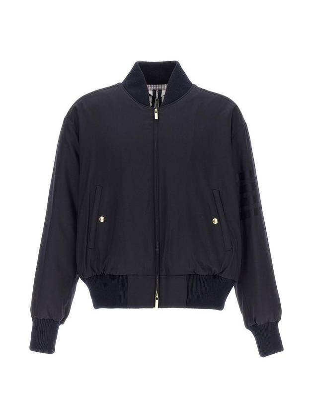 4 Bar Oversized Down Bomber Jacket Navy - THOM BROWNE - BALAAN 1