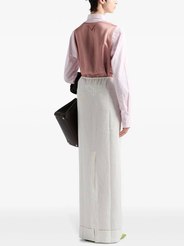 Embroidered Linen Maxi H Line Skirt Ivory - PRADA - BALAAN 4