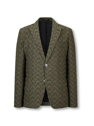 Men s Zigzag Pattern Crochet Single Jacket Olive - EMPORIO ARMANI - BALAAN 1