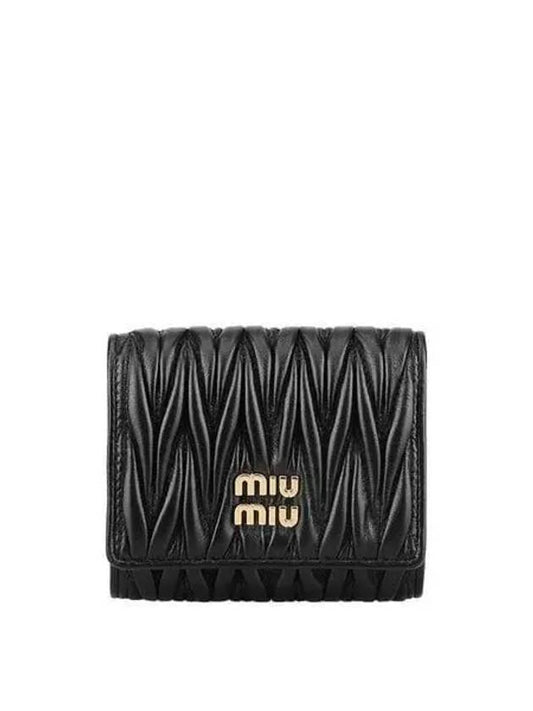 Matelasse Logo Calfskin Half Wallet Black - MIU MIU - BALAAN 2