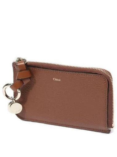 Alphabet Half Zipper Leather Card Wallet Brown - CHLOE - BALAAN 1