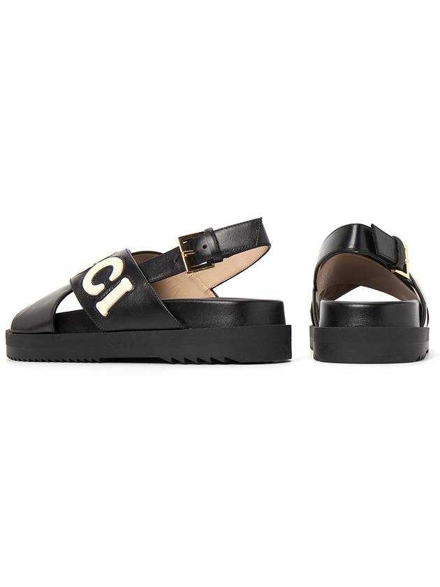 Women's Logo Leather Sandals Black - GUCCI - BALAAN 7