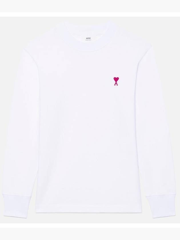 Small Heart Logo Long Sleeve T-Shirt White - AMI - BALAAN 2