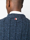 Donegal Twist Cable 4 Bar Classic V Neck Cardigan Blue - THOM BROWNE - BALAAN 5