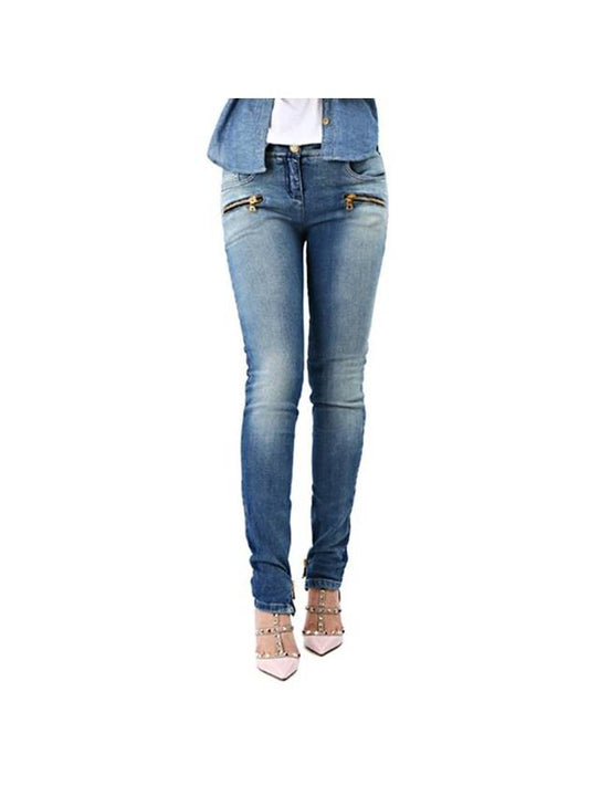 Women's Zipper Skinny Jeans Blue - BALMAIN - BALAAN 1