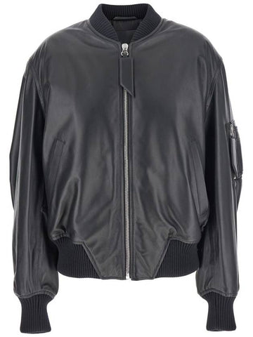 Black Bomber Jacket With Zip Closure In Leather Woman - THE ATTICO - BALAAN 1