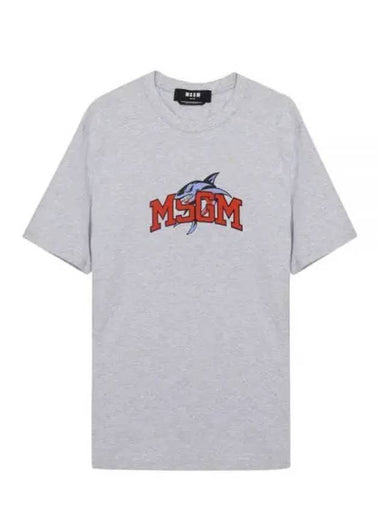 Shark Logo Short Sleeve T-Shirt Grey - MSGM - BALAAN 1