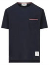 Men's Medium Weight Jersey Tipped Pocket Crewneck Short Short Sleeve T-Shirt Navy - THOM BROWNE - BALAAN 2