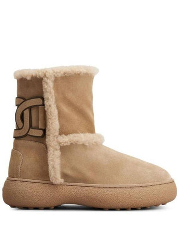 Women's Kate Shearling Suede Ankle Boots Beige - TOD'S - BALAAN 1