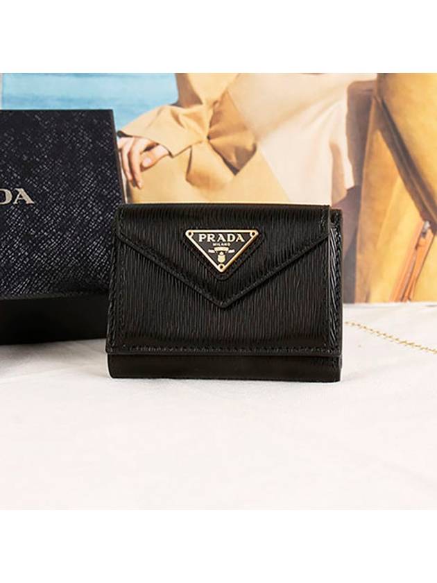 Vitello Move Triangle Logo Tri-Fold Half Wallet Black - PRADA - BALAAN 10