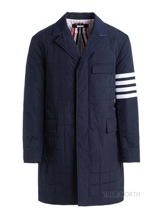 Men's Navy Downfill Chestfield Poly Twill Padded Coat - THOM BROWNE - BALAAN.