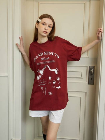 Grand Hotel Restaurant Short Sleeve T-Shirt Burgundy - KINETO - BALAAN 1