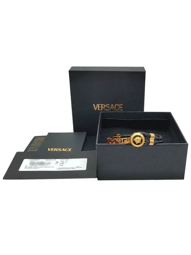 Greek Motif Metal Leather Bracelet Black Gold - VERSACE - BALAAN 6