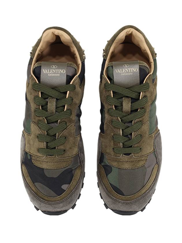 Camouflage Rockstud Low-Top Sneakers Khaki Grey - VALENTINO - BALAAN 4