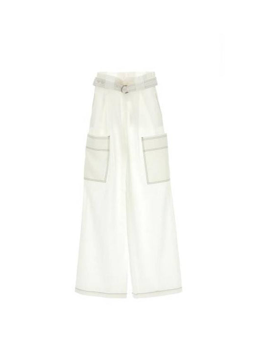 Slogan Belt Linen Wide Pants White - MAX MARA - BALAAN 1