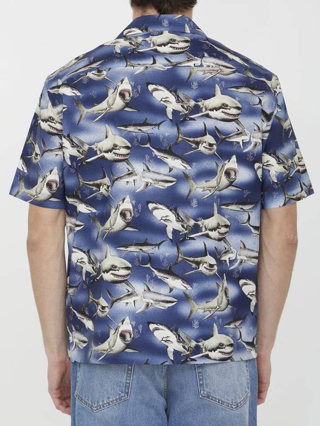 Shark Print Short Sleeve Shirt Blue - PALM ANGELS - BALAAN 5