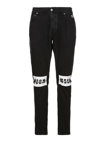 Logo Knee Denim Jeans Black - MSGM - BALAAN 1