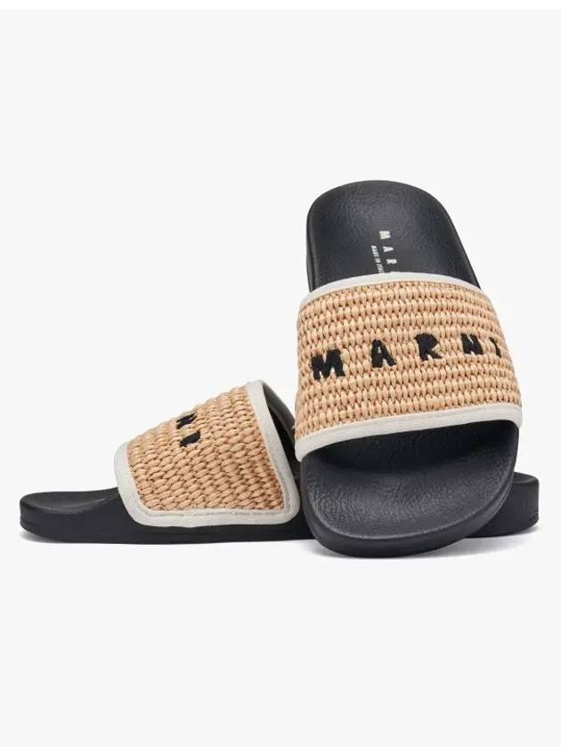 Raffia-Embroidered Logo Slippers Beige - MARNI - BALAAN 4