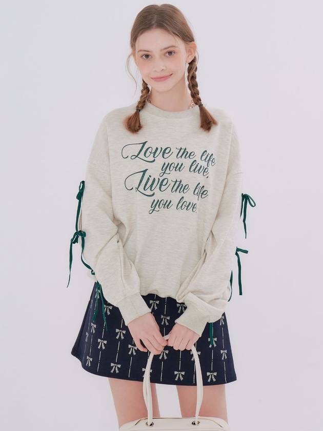 Ribbon Slit Lettering Overfit Sweatshirt Oat Meal - METAPHER - BALAAN 7