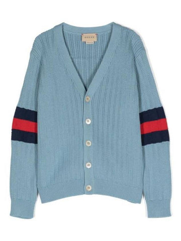 Kids Web Stripe Cardigan Sky - GUCCI - BALAAN 1