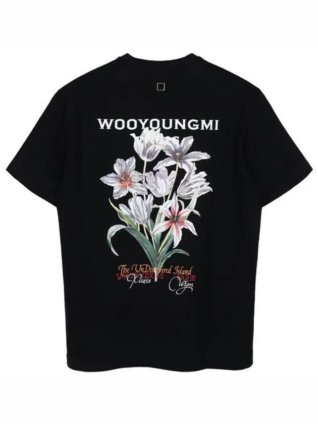 Flower Print Short Sleeve T-Shirt Black - WOOYOUNGMI - BALAAN 3